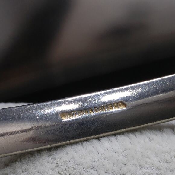 Vintage Whiting & Davis Silver Embossed Bangle Bracelet, Floral Design, 1950s - Picture 3 of 10